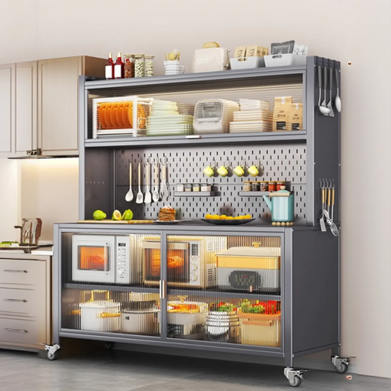 Modern Metal Adjustable Shelving Narrow Sideboard