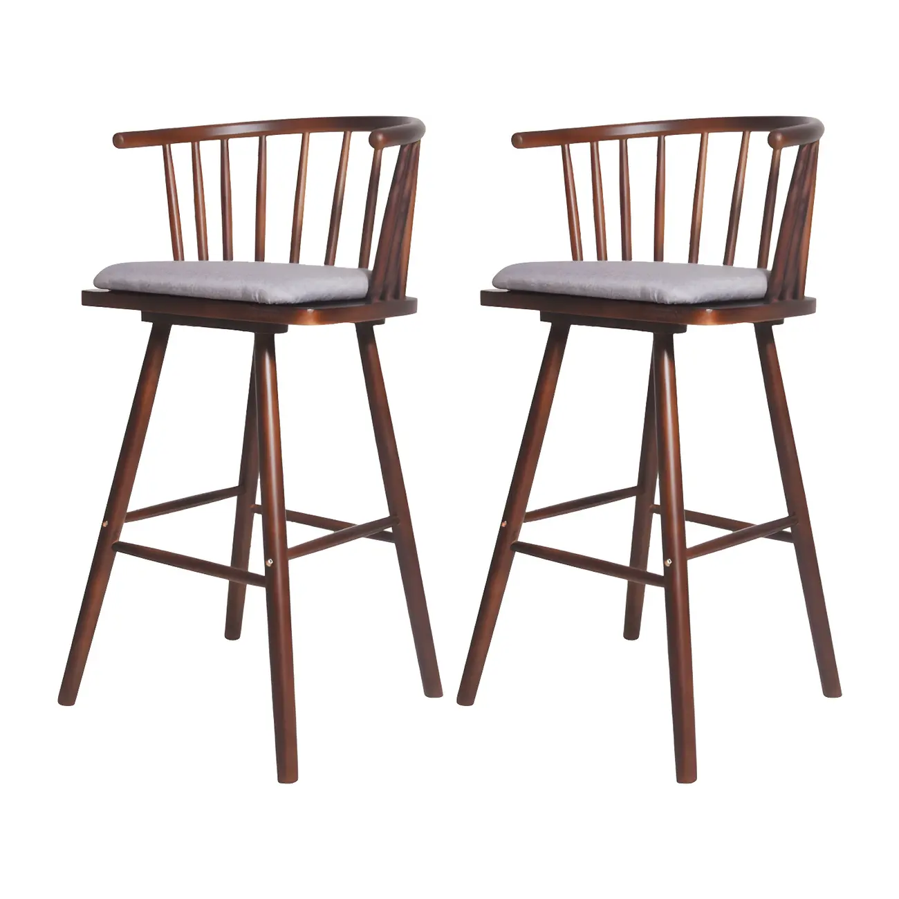 Traditional Wooden Low Back Bar Stool with Cushioned Seat