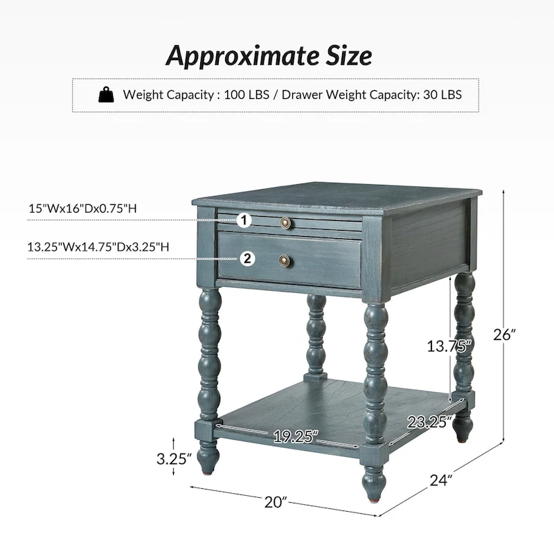 Eric Traditional 26 Tall Solid Wood End Table with USB Set of 2by HULALA HOME