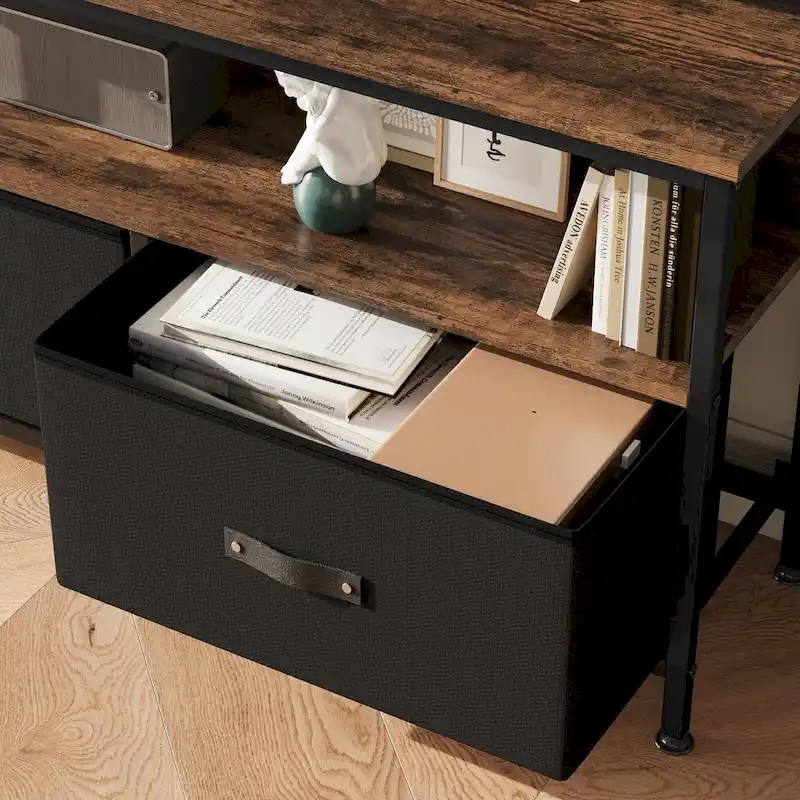 TV Stand with 3 Fabric Drawers & Open Shelves, Fits 55