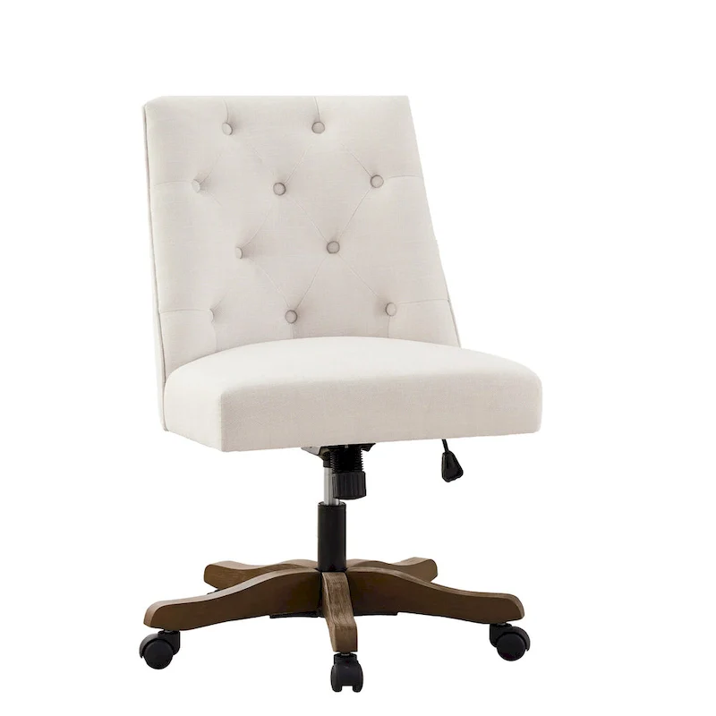 Upholstered Swivel Desk Chair, Armless Home Office Chair, Adjustable Height Computer Chair with Wheels for Study