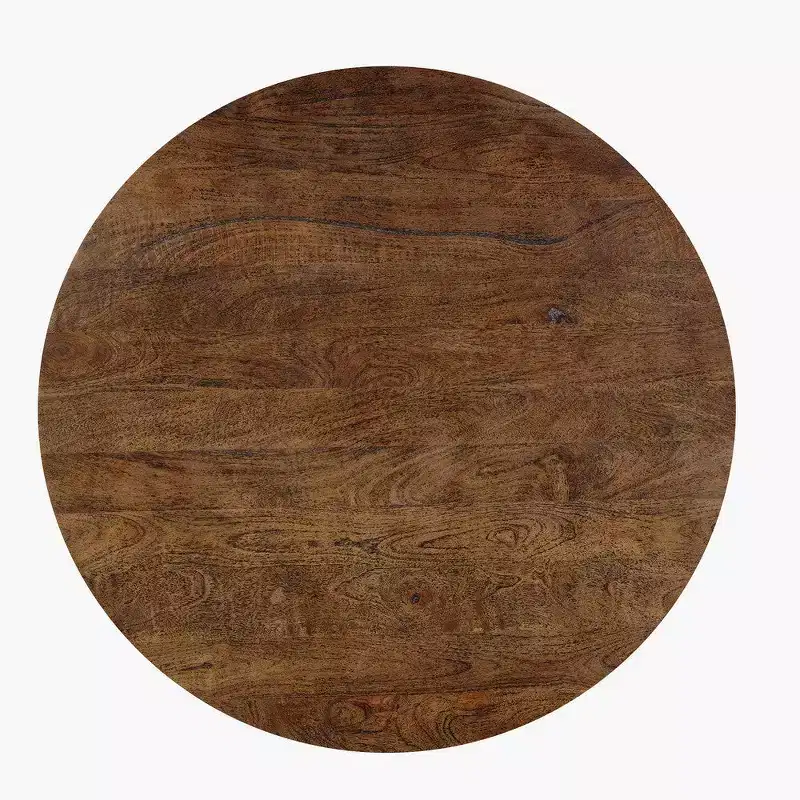 Royal Hampton Coffee Table | 35.5 Round Top | Drum Shaped Sandblasted Walnut Brown Mango Wood