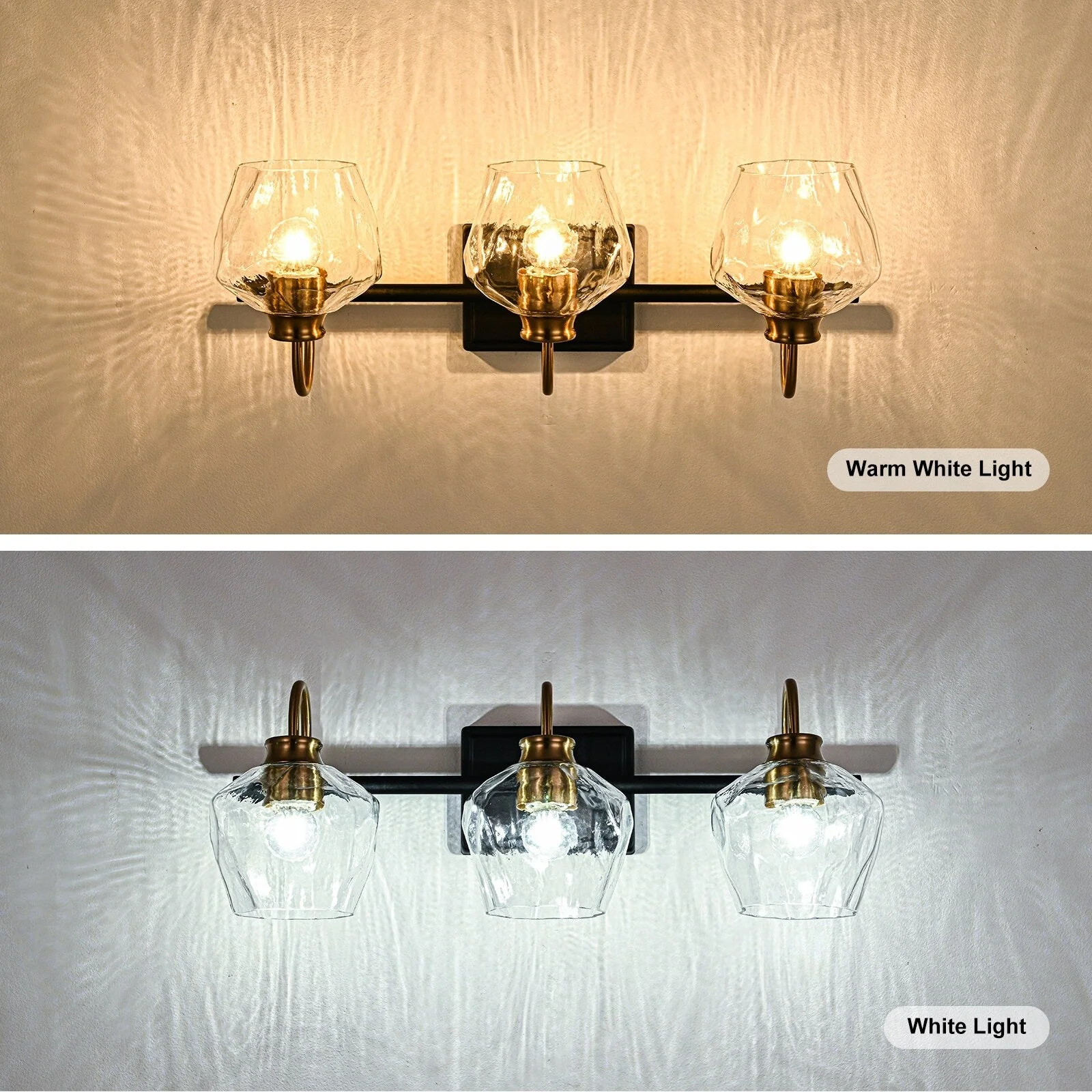 Modern 3/4-lights Bathroom Dimmable Vanity Lights Wall Sconces with Glass Shade