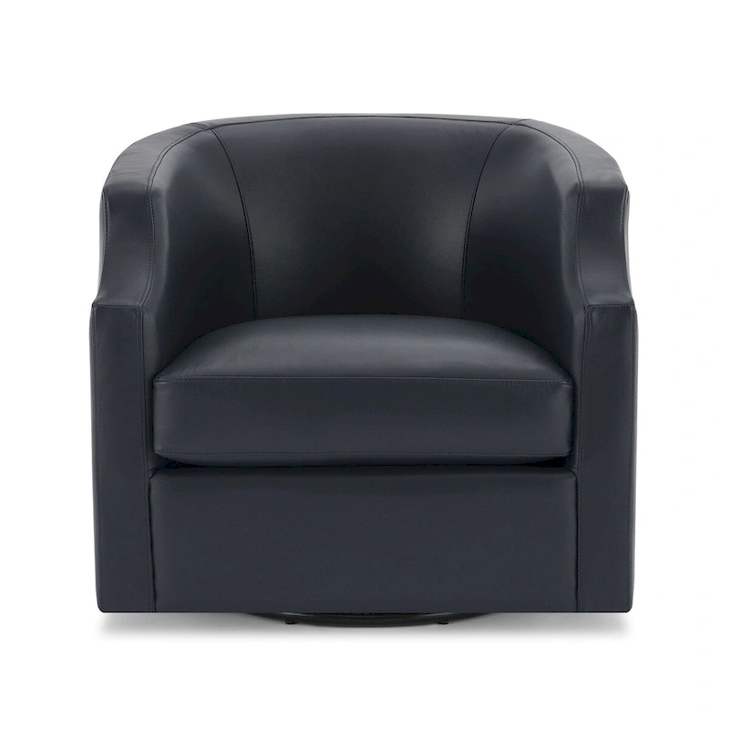 Everette Midnight Blue Top Grain Leather Swivel Glider Barrel Chair by Greyson Living