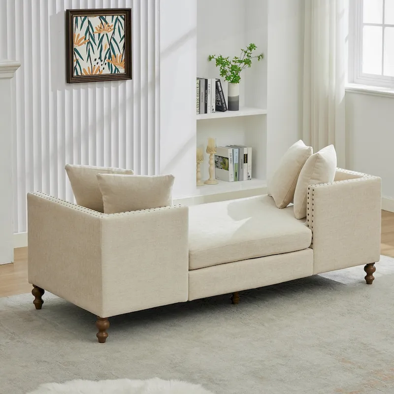Upholstered Chaise Lounge with Nailhead Trim