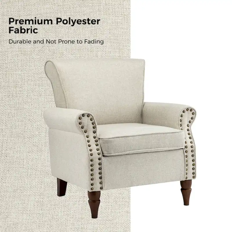 Nyctelius Upholstered Comfy Accent chair with Turned Wooden Legs and Nailhead Trim Set of 2 by HULALA HOME