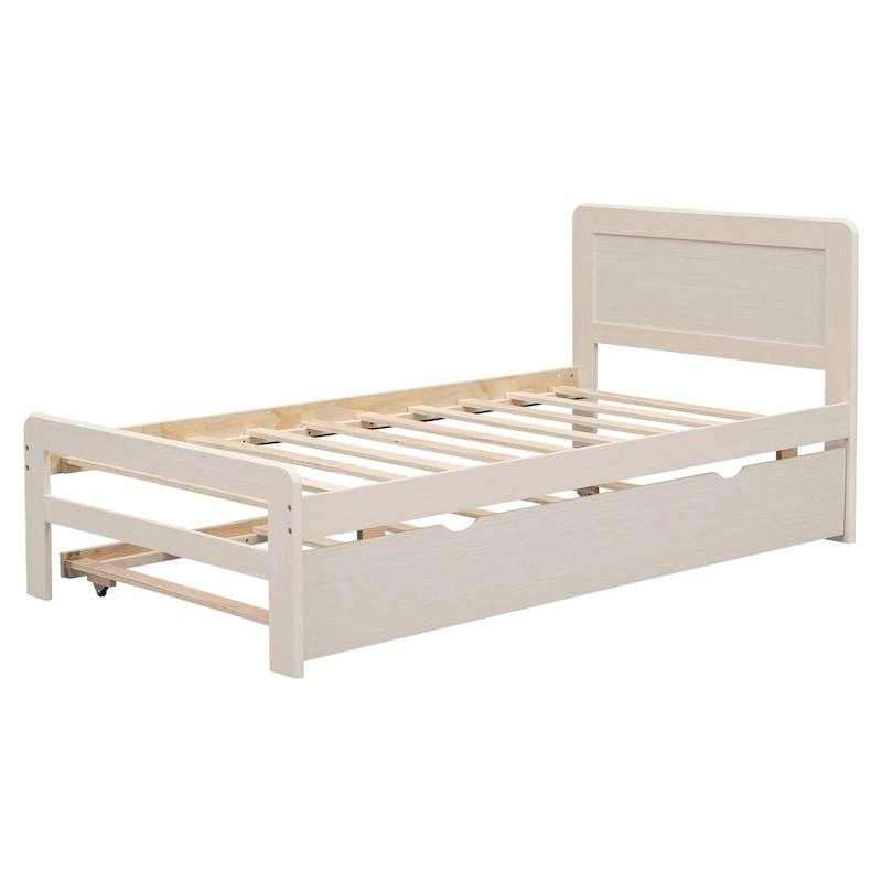 White Solid Wood Twin Bed with Trundle