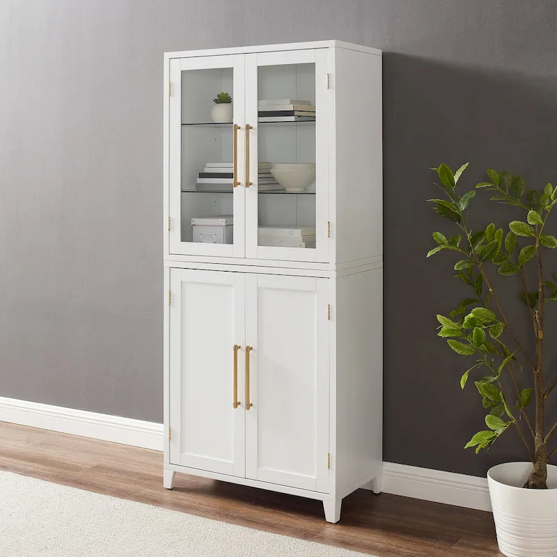 Crosley Roarke Pantry Storage Cabinet With Glass Door Hutch