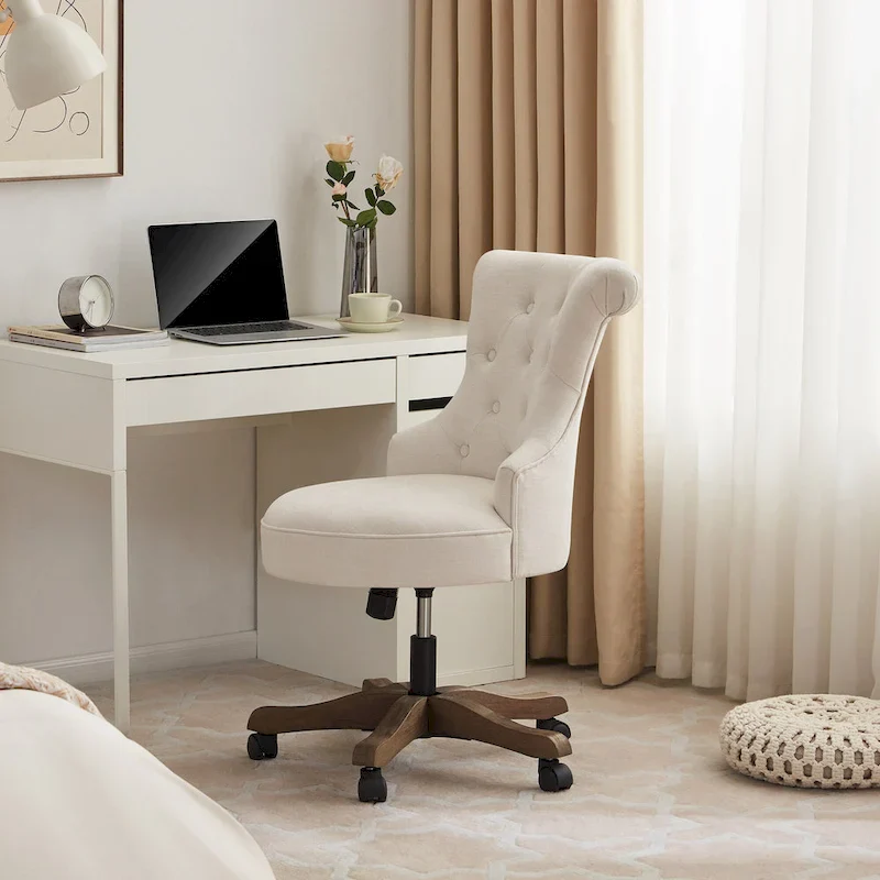 Office Chair with Wheels, Adjustable Height, Linen Fabric Upholstered Computer Desk Chair Swivel