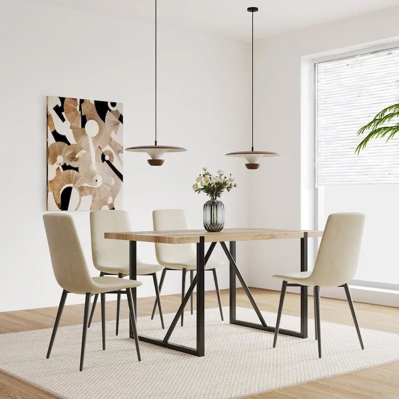 Wood Colour Dining Table and Modern Dining Chairs, Mid Century Wooden Kitchen Table, Metal Base & Legs