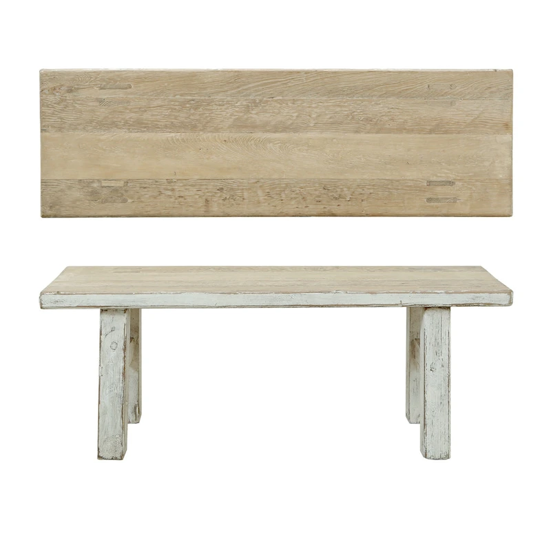 Artissance Small Amalfi Old Pine Wood Bench, 47 Inch Long, Antique Off White Finish