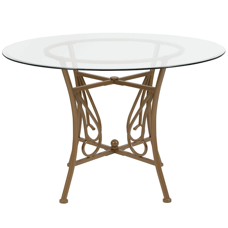 45 Round Glass Dining Table with Curl Accent Matte Metal Frame - 45W x 45D x 29H - 45W x 45D x 29H