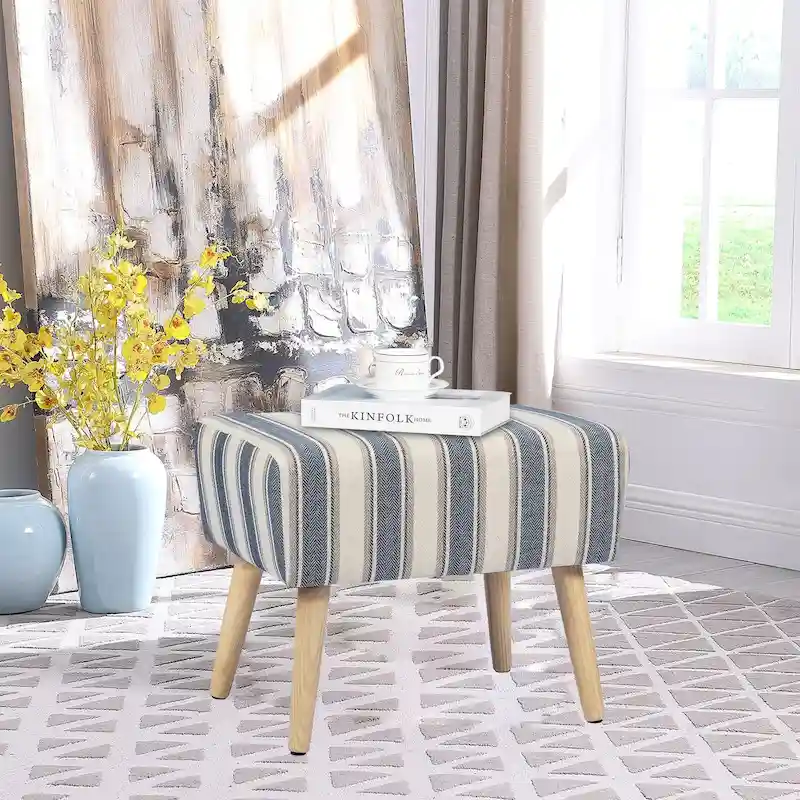 Adeco Ottoman Foot Rest Stool with Wood Legs