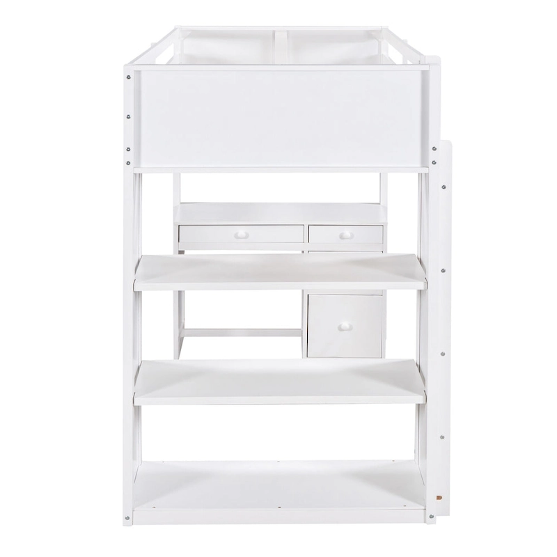 Loft Bed with Ladder, Shelves and Desk