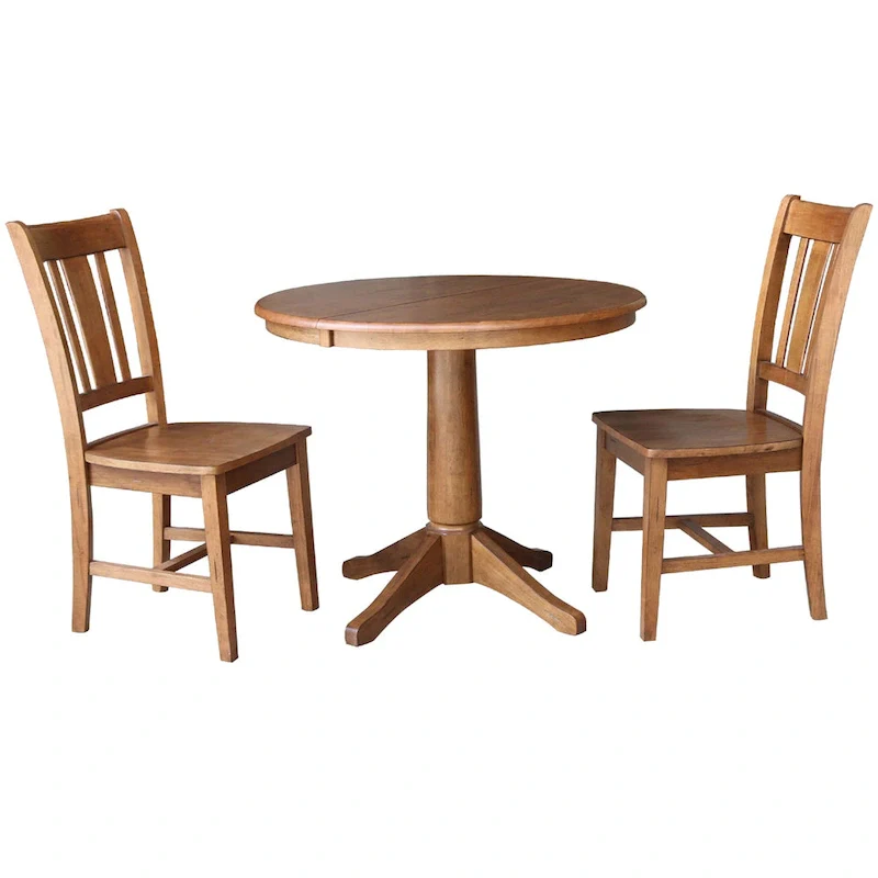 36 Round Solid Wood Extension Dining Table with 2 Dining Chairs