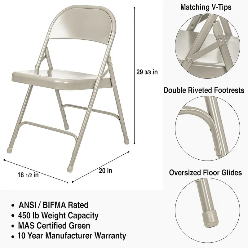 Bernadine Collection Metal Round-Backed Folding Chair, Pack of 4