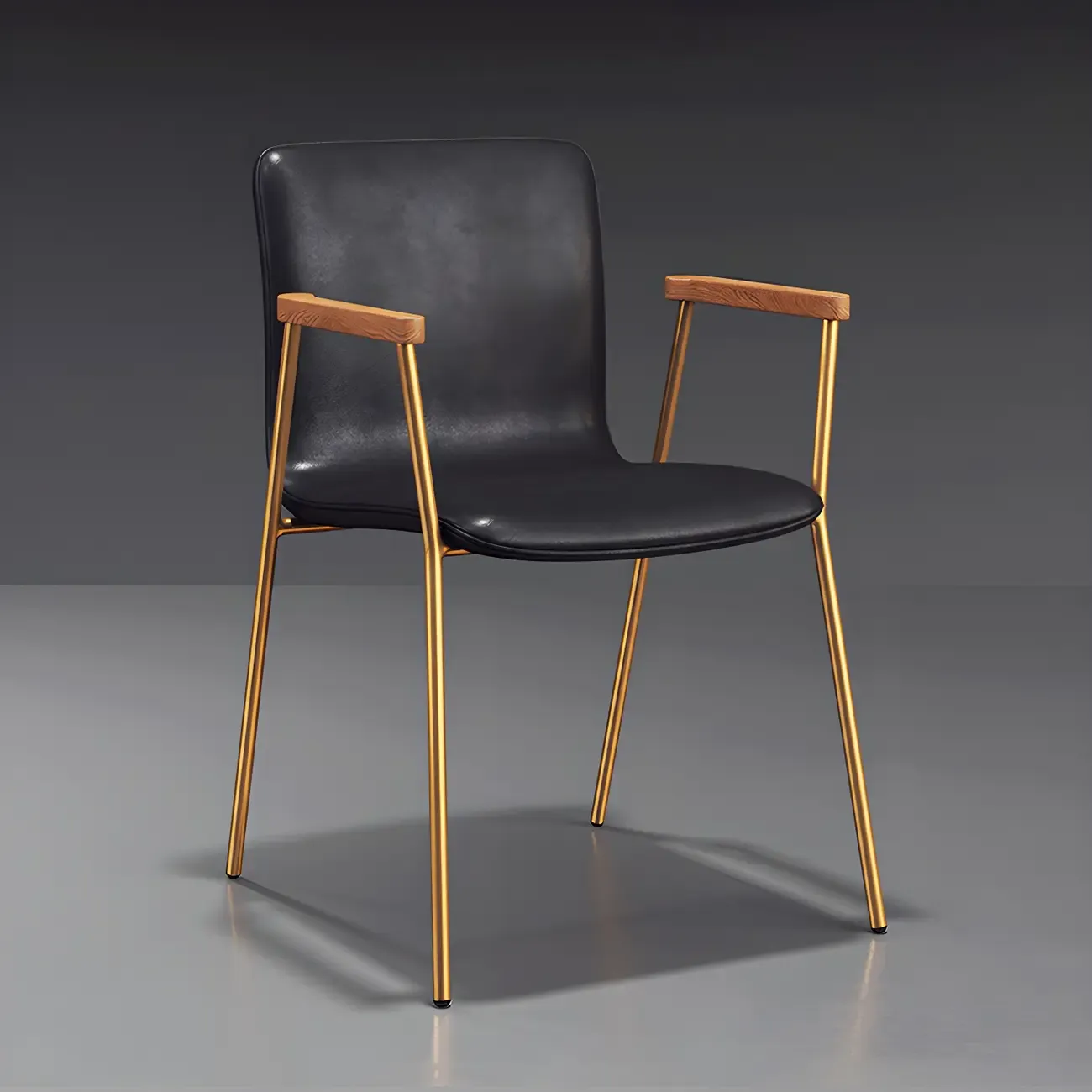 Leather Metal Legs Armrest Backrest Dining Chair