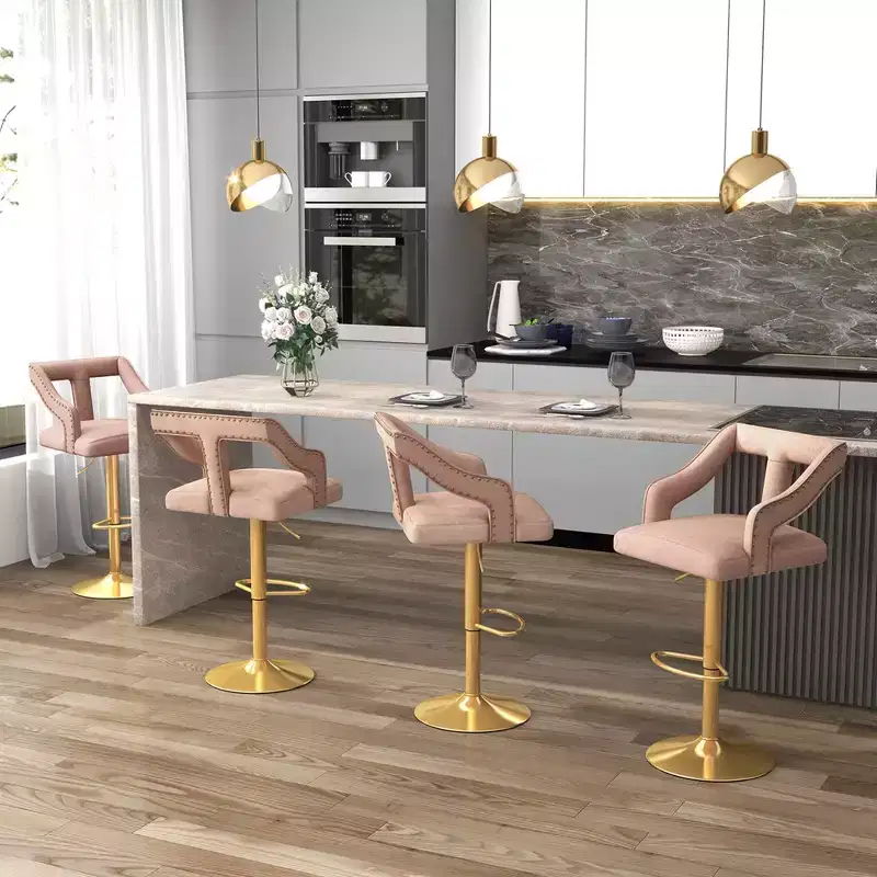 Costway Set of 2 Swivel Bar Stool with Footrest, 2-Layer Electroplated Metal Base Pink