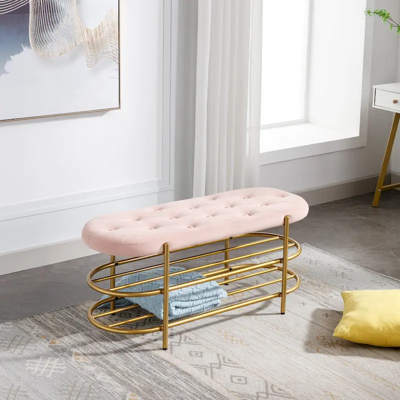 SEYNAR 40 Velvet Upholstered Living Room Bench with Double shoe rack