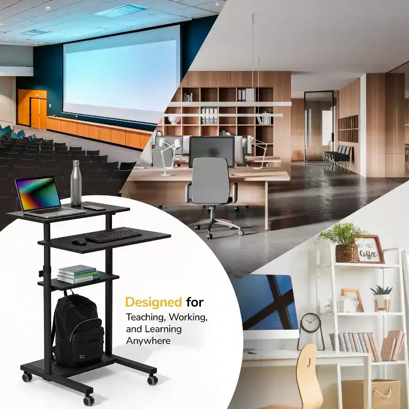 Height Adjustable Mobile Standing Desk with Locking Wheels, 4 Shelves, 132 lbs Capacity, Black