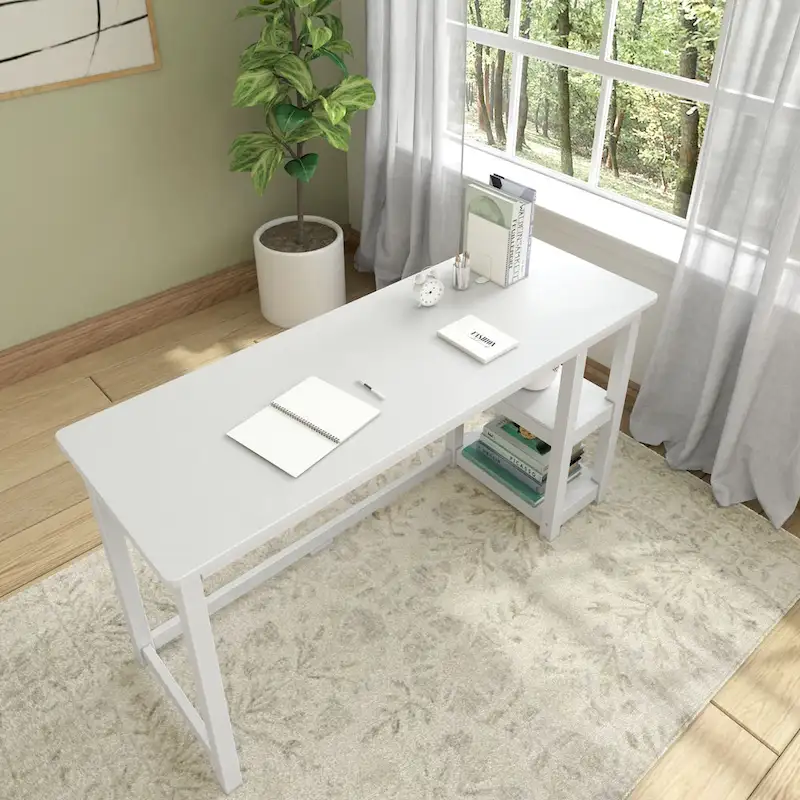 Computer Desk with Bookshelves - Wood Finish