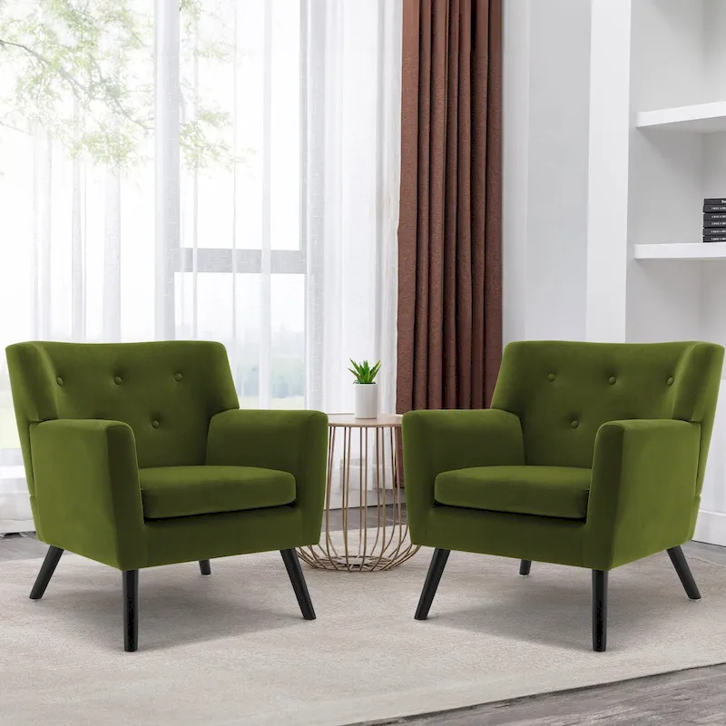 Velvet Upholstered Armchair Tufted Accent Chair, Set of 2 - 30.71H x 28.35 W x 27.56D