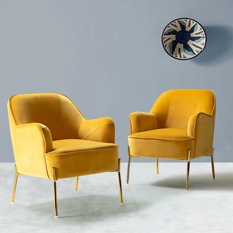Marina Modern Velvet Accent Chair with Golden Legs Set of 2 by HULALA HOME