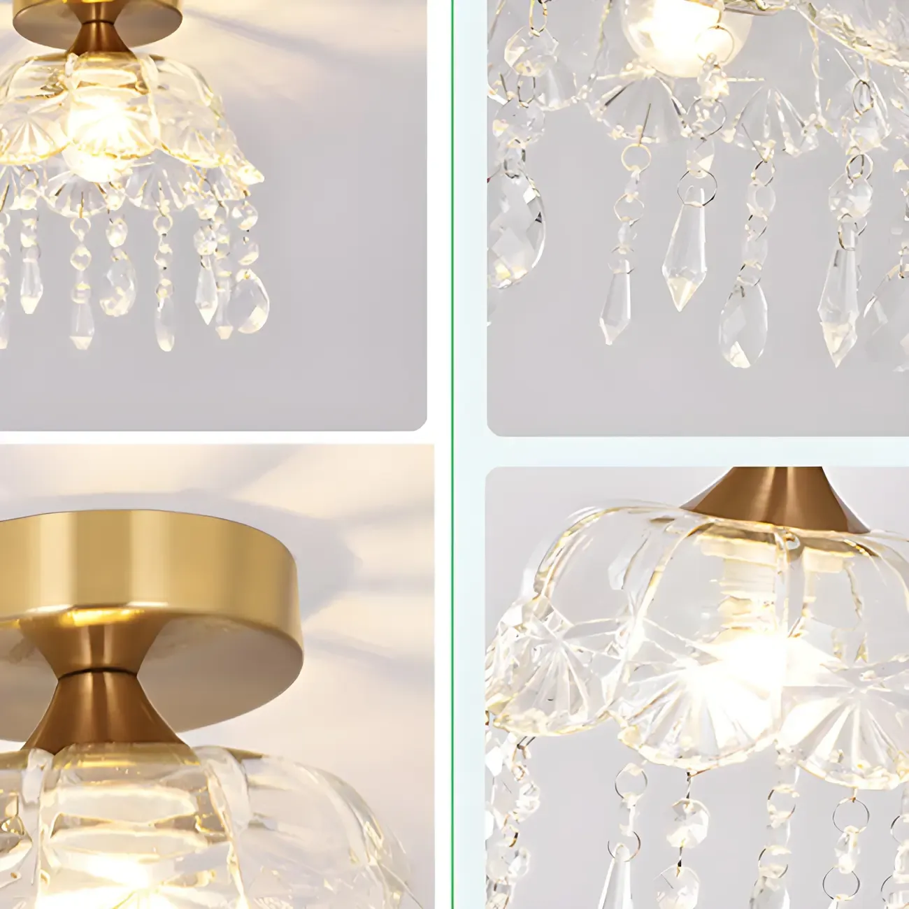 Elegant Golden Crystal Flower Dome Semi Flush Ceiling Light