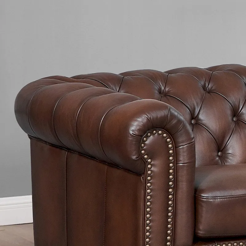 Hydeline Alton Bay Top Grain Leather Chesterfield Sofa and Chair - Sofa, Chair