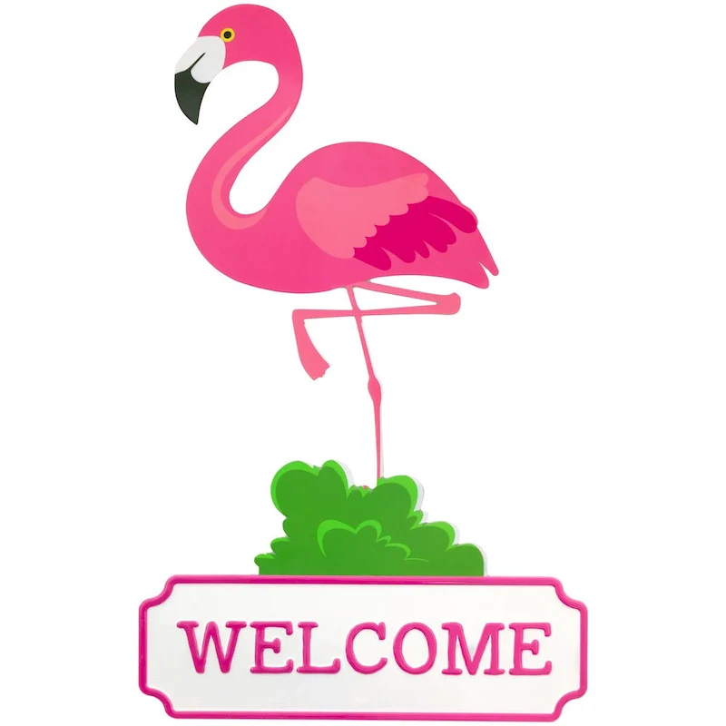 Flamingo Welcome Tropical Metal Wall Sign - 25