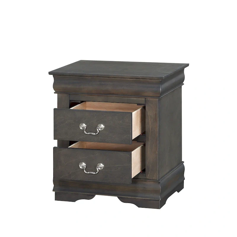 Solid Wood 2-Drawers Nightstands with Metal Handle
