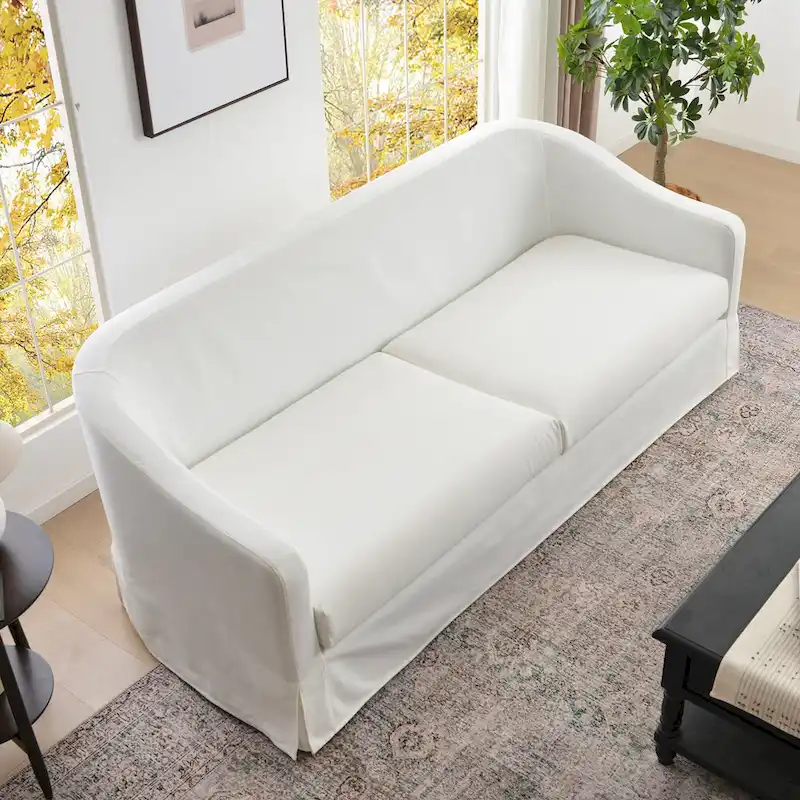 KINWELL 3-Seater Linen Slipcovered Sofa with 4 Pillows and Skirt, 90W