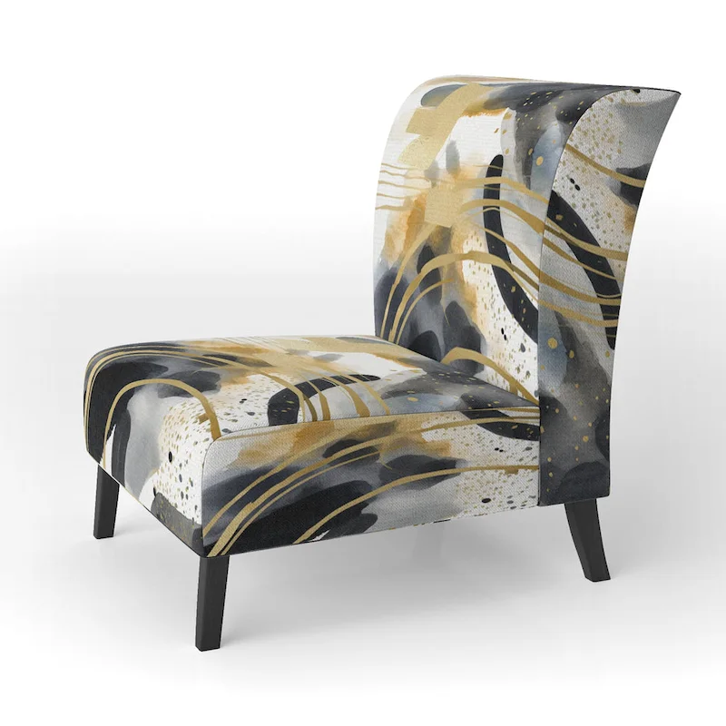 Designart Pastel Abstract With Blue Black & Gold Spots III Upholstered Fractals Accent Chair and Modern Arm Chair