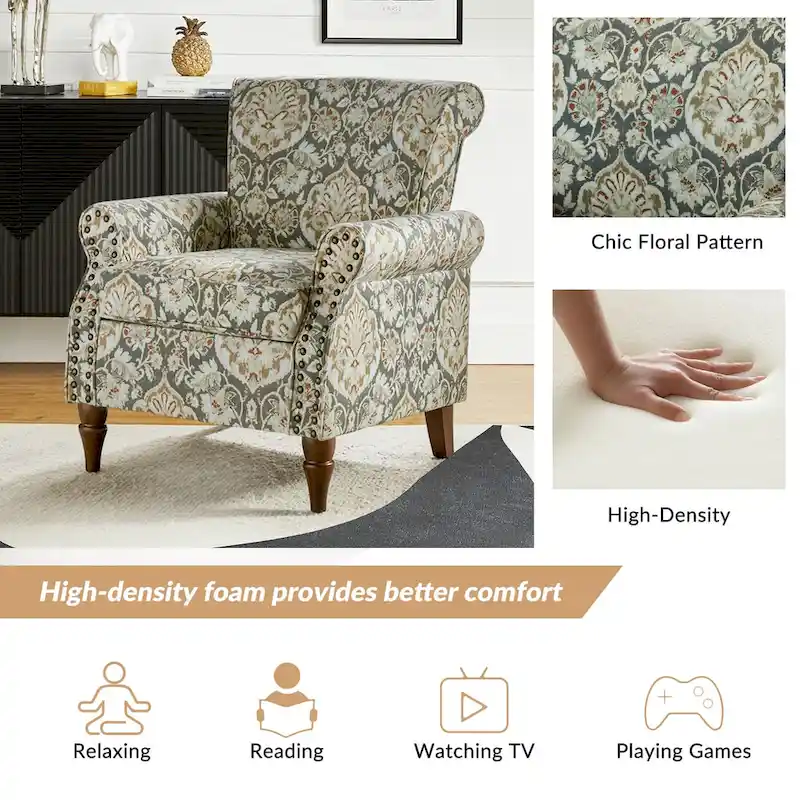 Nyctelius Traditional Polyester Accent Arm Chair with Pattern and Nailhead Trim Set of 2 by HULALA HOME