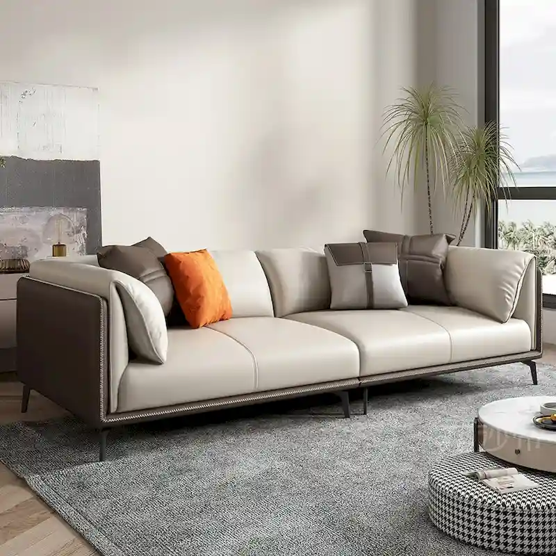 Faux Leather Pillow Top Arm Sofa with Reversible Cushions - two seat