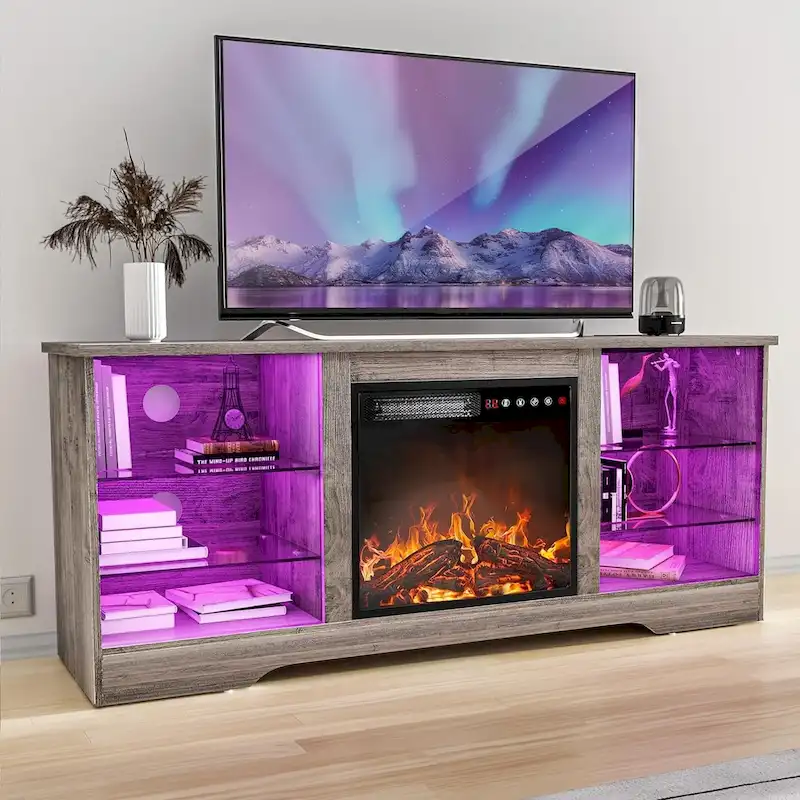Bossin 58 Fireplace TV Stand with 18 Electric Fireplace,Modern Entertainment Center for 65 TVs,TV Console