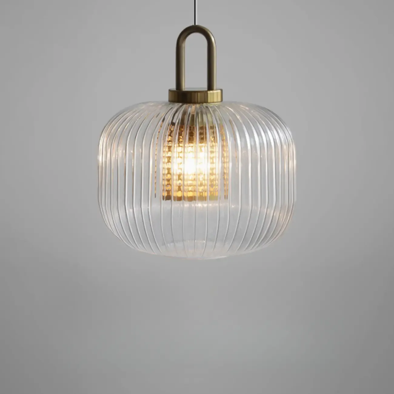 Gold Metal Ribbed Clear Glass Kitchen Pendant Light