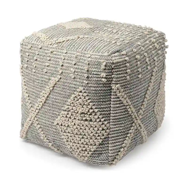 Brinket Gray/Cream Polyester Handwoven Square Pouf