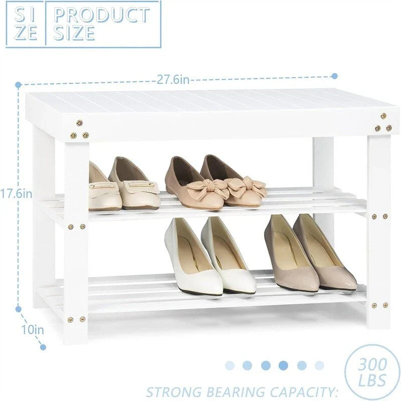 Bamboo Shoe Rack Bench - 27.6D x 10W x 17.6H