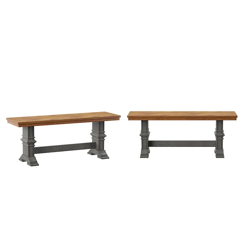 Two-Tone Trestle Leg Wood Dining Bench