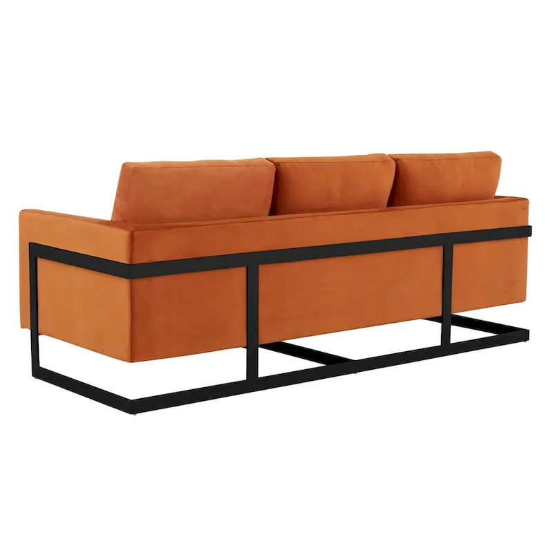 Leisuremod Lincoln 3-Seater Upholstered Velvet Sofa with Black Stainless-Steel Base