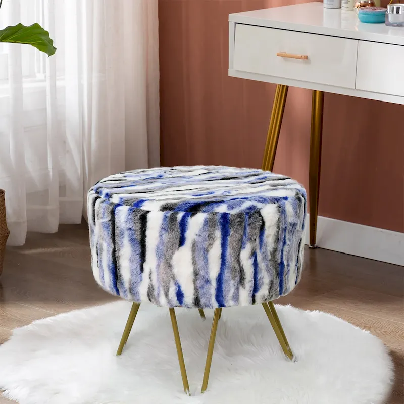 Home Soft Things Multi Jacquard Fauxfur Round Ottoman