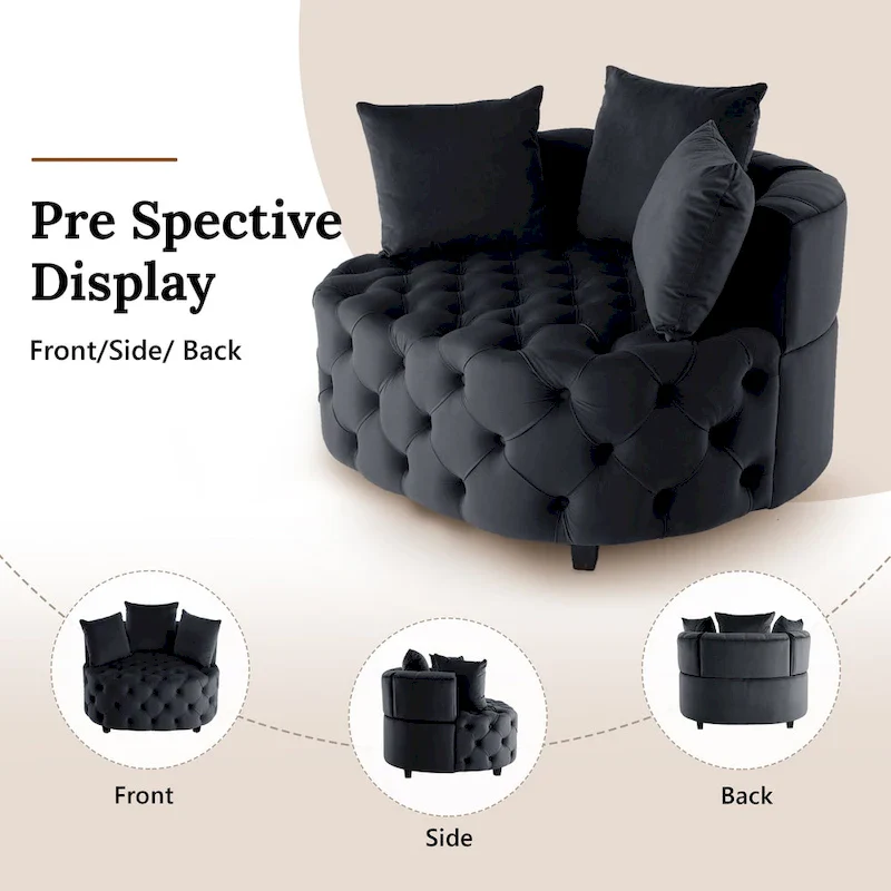 Velvet Modern Leisure Big Classical Barrel Chair with 2 Pillows