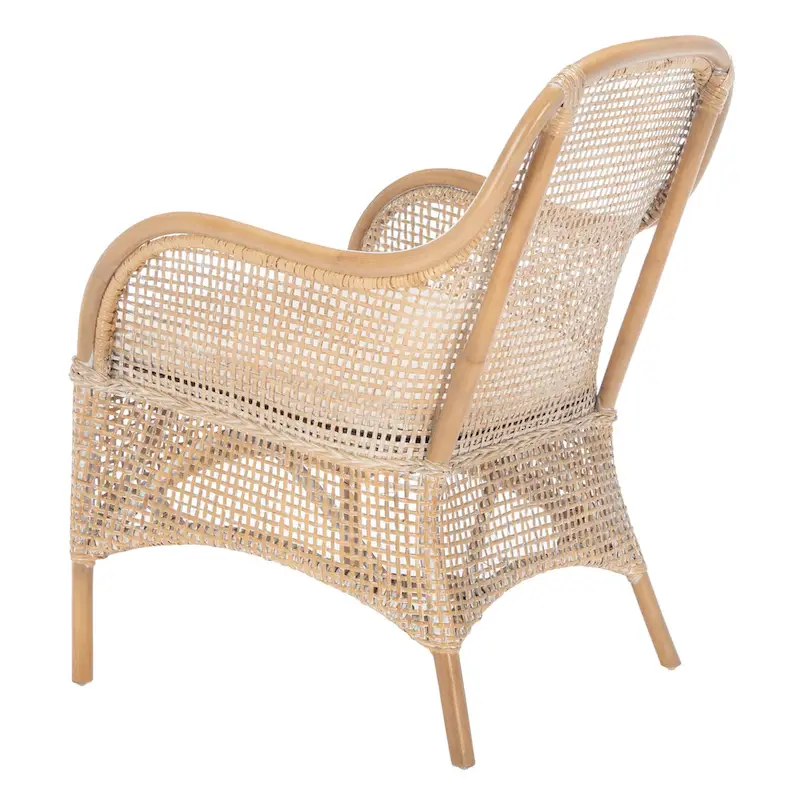 SAFAVIEH Rosalia Coastal Rattan Accent Chair with Cushion - 23.4 W x 24.8 L x 32.7 H - 23Wx25Dx33H