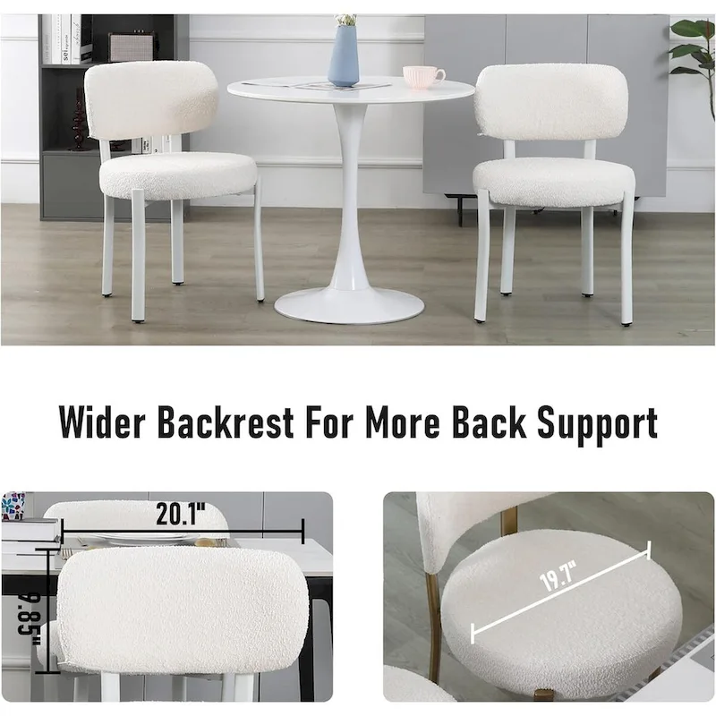 XINMICS Upholstered Modern Boucle Dining Room Chairs with White Metal Legs