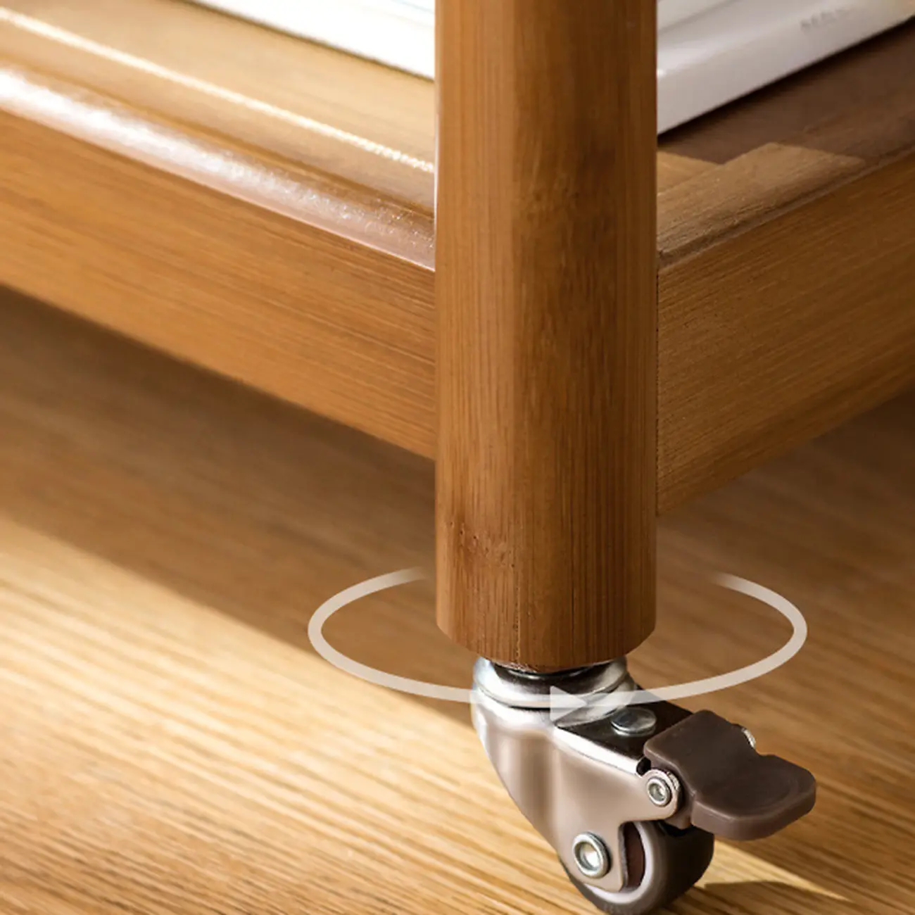 Rectangular Wide Nut-Brown Glass Top Side Table with Wheels