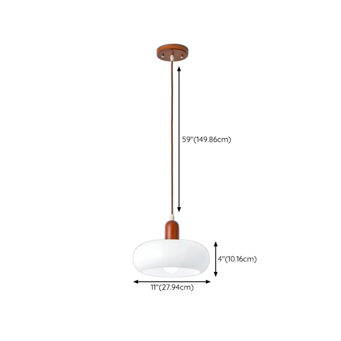 Modern White Glass Pendant Light with Solid Wood Accent