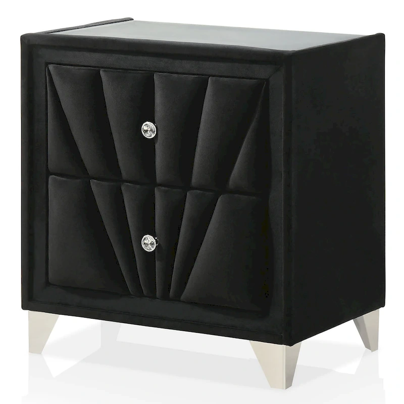 Ambrosia Glam Black Fabric Upholstered Nailhead 5-Piece Panel Bedroom Set by Furniture of America