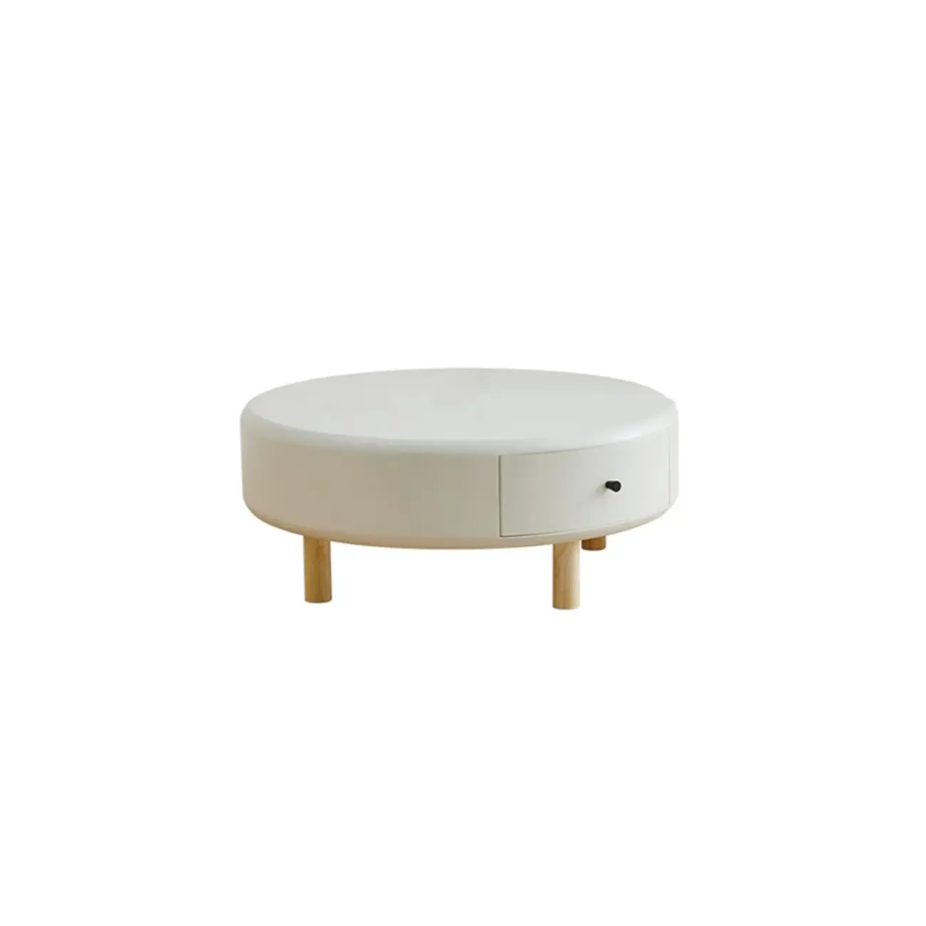 White Round Elegant Modern Wood Drawer Coffee Table