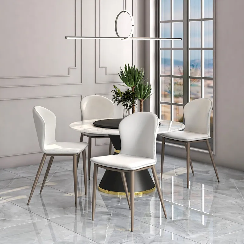 Modern Upholstered Fabric Dining Chair with Metal Legs, Mosaic Style Kitchen Side Chair